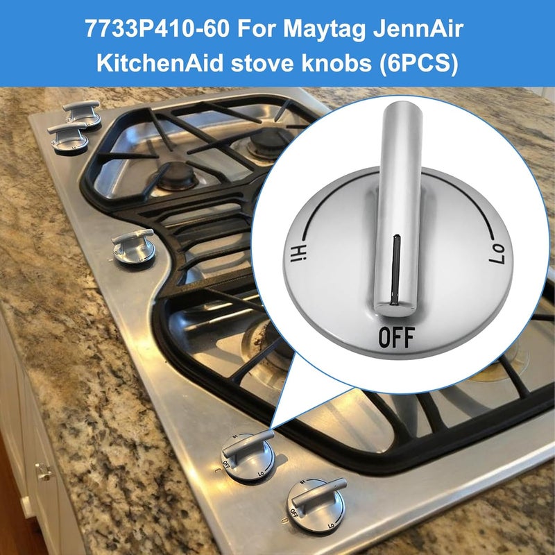 Gesleben Upgrade 7733P410-60 Surface Burner Knobs Compatible with May-tag/Jenn-Air/Kitchen-Aid/Whirlpool Gas Cooktop Stove, Control Knob Replacement Part 74007733, AP5668987, PS2375871, AP6011505-6 Pack - Image 5